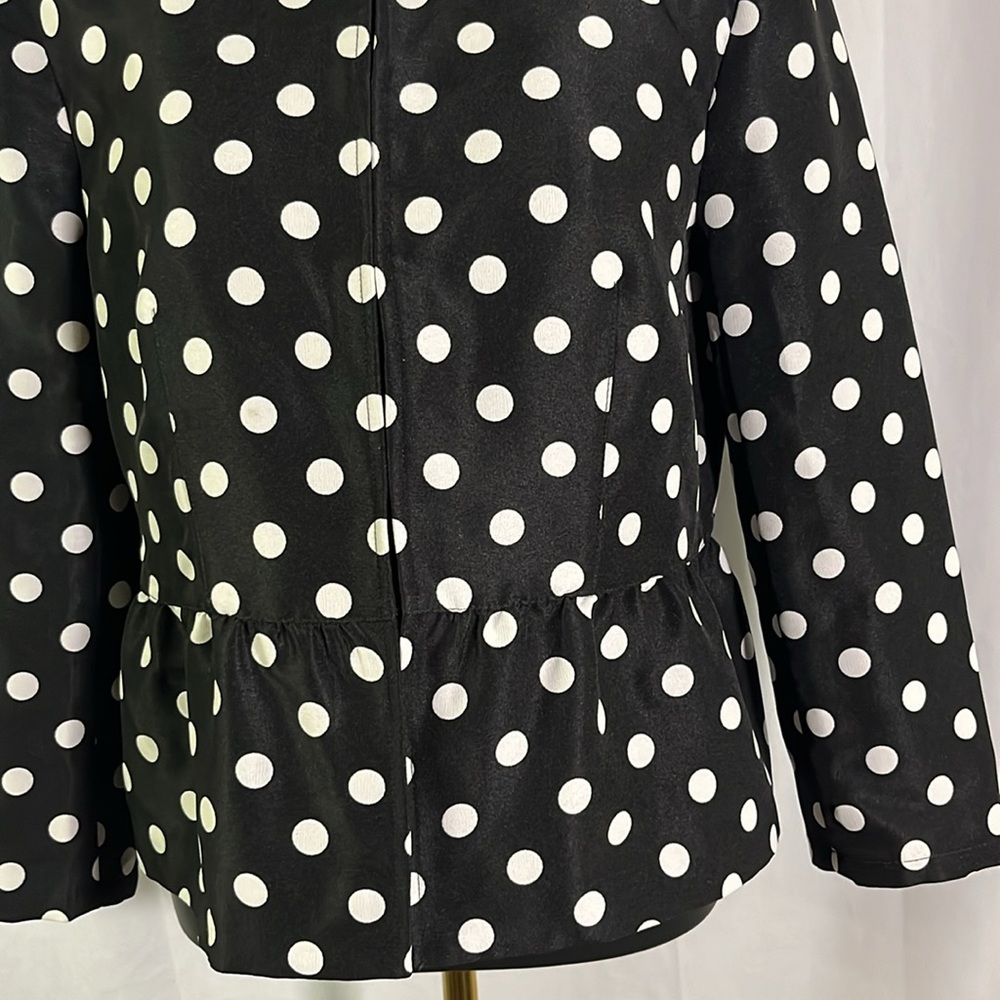 LOFT Black & White Jacquard Polka Dot Lightweight Peplum Hem Jacket - Picture 7 of 16